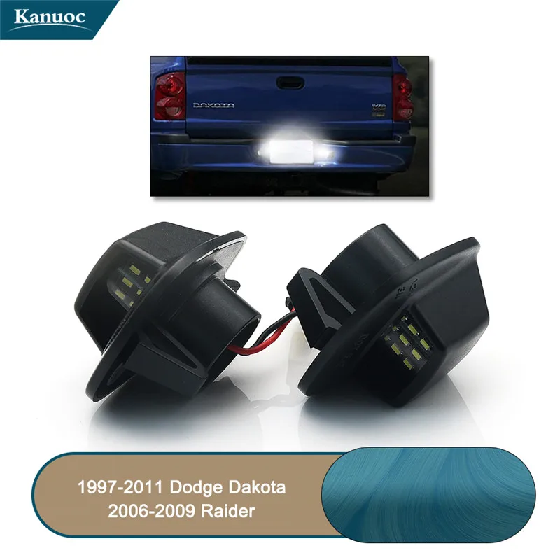 2Pcs/set LED License Plate Light Lamp Assembly Compatible with 1997-2011 Dodge Dakota Pickup Truck 6000K White