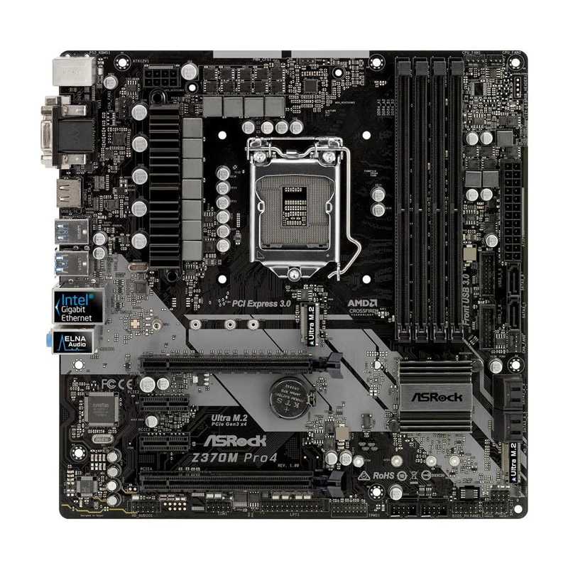 Imagem -02 - Asrock-placa-mãe Z370m Pro4 Placa-mãe Usada Micro-atx Ddr4 Suporte I78100 8600k