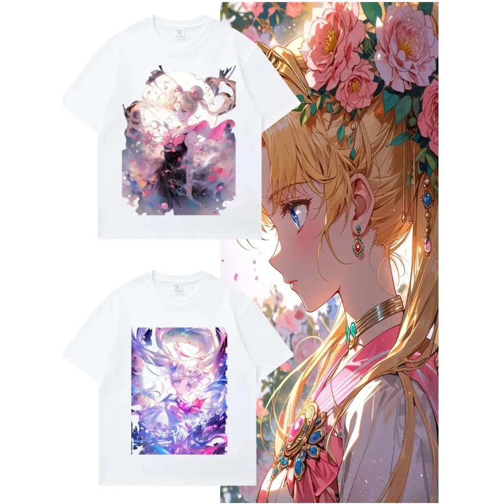 

Сейлор Мун, японская анимация, красивая футболка с короткими рукавами из мультфильма, мужская и женская летняя свободная футболка из плотного хлопка