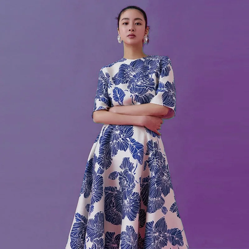 

Осень 2025, женское платье с круглым вырезом, с коротким рукавом, трапециевидное офисное женское платье