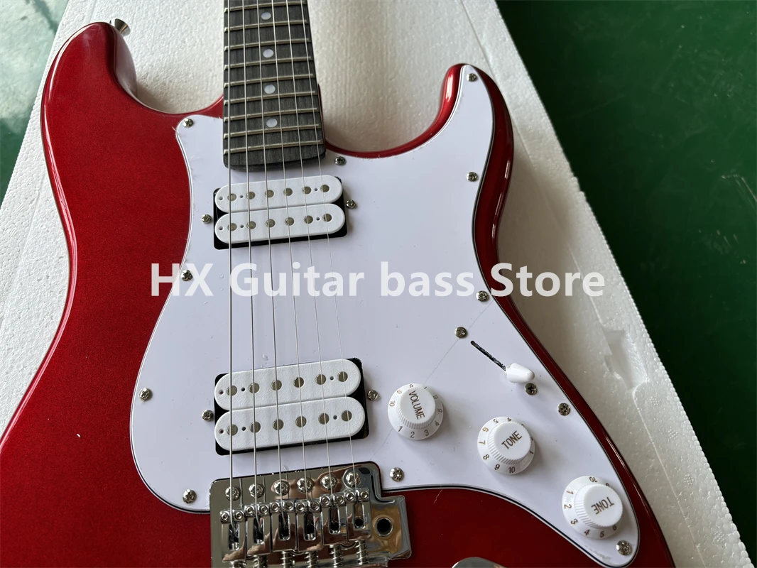 Red electric guitar body trill bridge HH pickup White guard chrome tuner Rosewood fingerboard factory custom