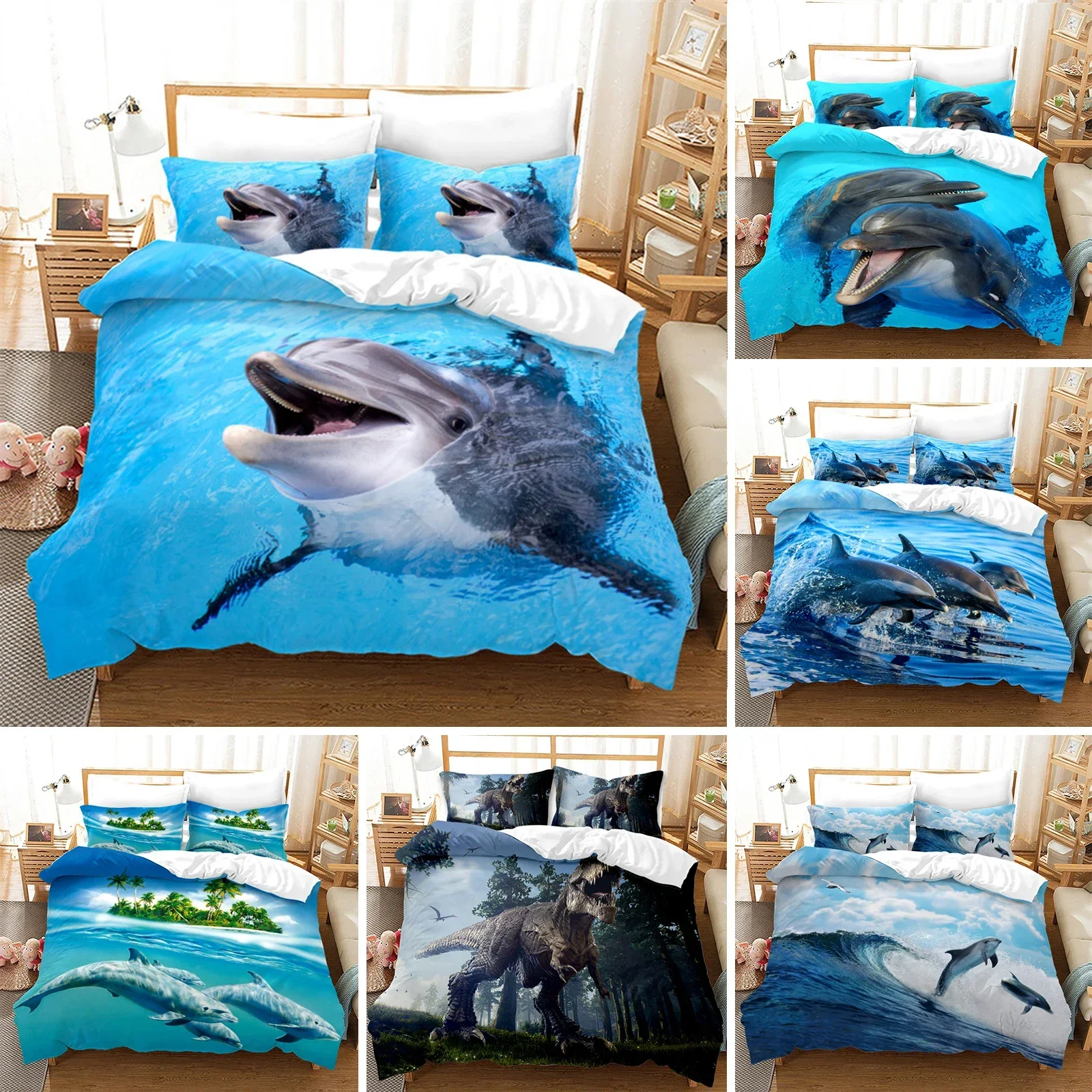 Dolphin Duvet Cover Full Kids Ocean Animal Bedding Set Luxury Mediterranean Style Comforter Cover For Adults Kids Bedroom Decor