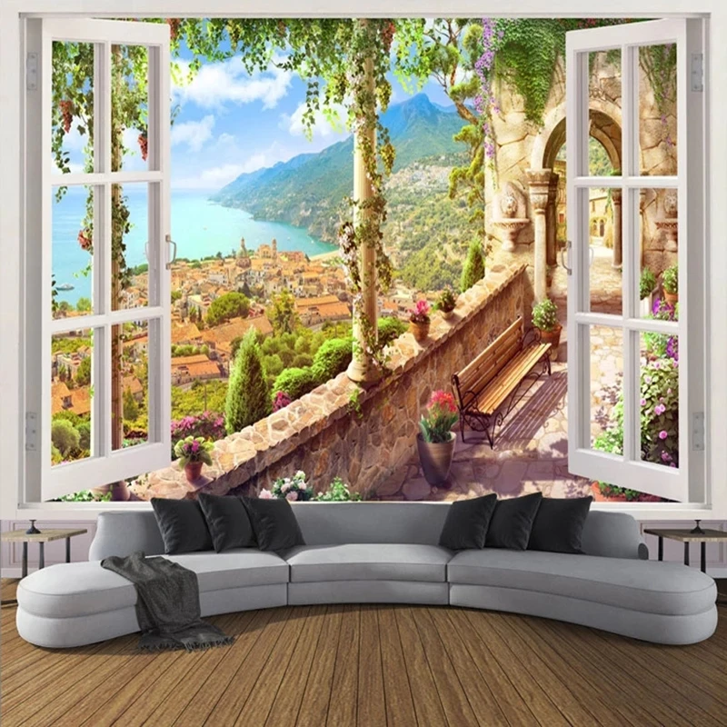 Customized Wallpaper 3D Window Seascape European Town Landscape Mural Restaurant Living room sofa TV background wall bedroom 8d