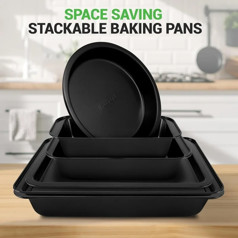 10-Piece Non-Stick Baking Pans Set - Deluxe Carbon Steel Bakeware Set w/ Cookie Sheets, Muffin Pan, Roasting Pan