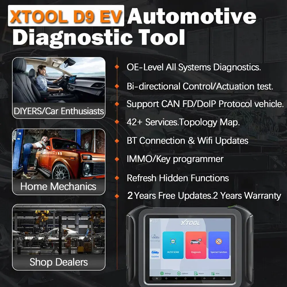 XTOOL D9EV Electric Auto Diagnostic Scanner High Voltage System Battery Pack Analysis 42+ Resets Diagnostic Tools For Tesla BYD