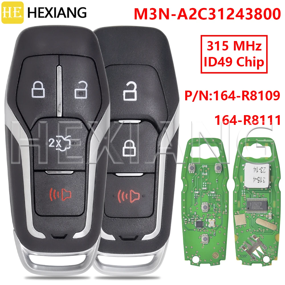 

Автомобильный ключ-пульт дистанционного управления HE 164-R8109 164-R8111 для Ford Edge, Fusion, F-150, F-250, с чипом ID49, 315 МГц, M3N-A2C31243800, для моделей Mustang