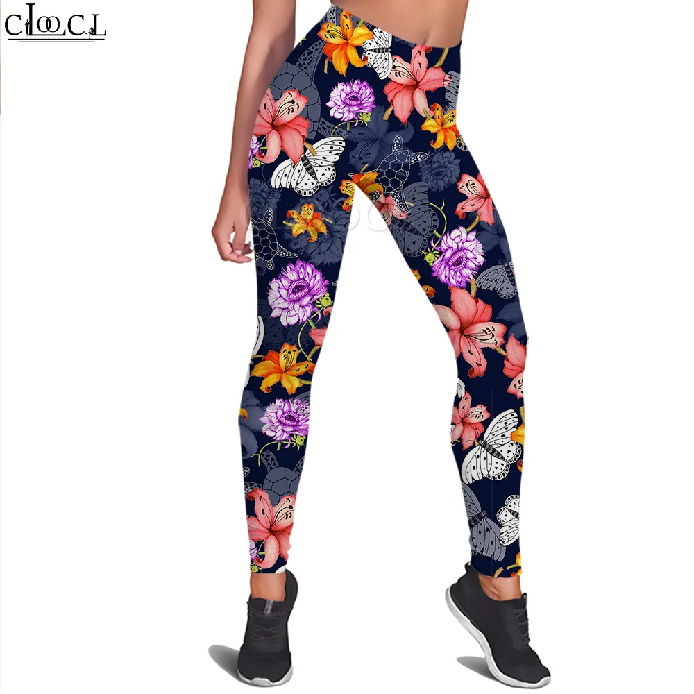 CLOOCL moda 3D mujeres Fitness Legging tortuga mariposa y lirio estampado pantalones de cintura alta pantalones delgados Push-Up Leggings