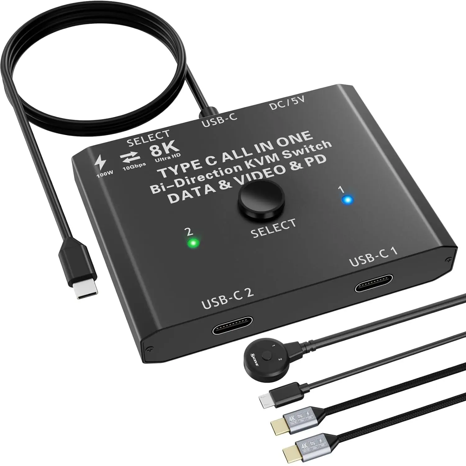 

USB C Switch 2 in 1 Out or 1 in 2 Out, Type-C Bidirectional Switcher Used for 2 Laptops with USB C Port, Supports 4K 8K Video