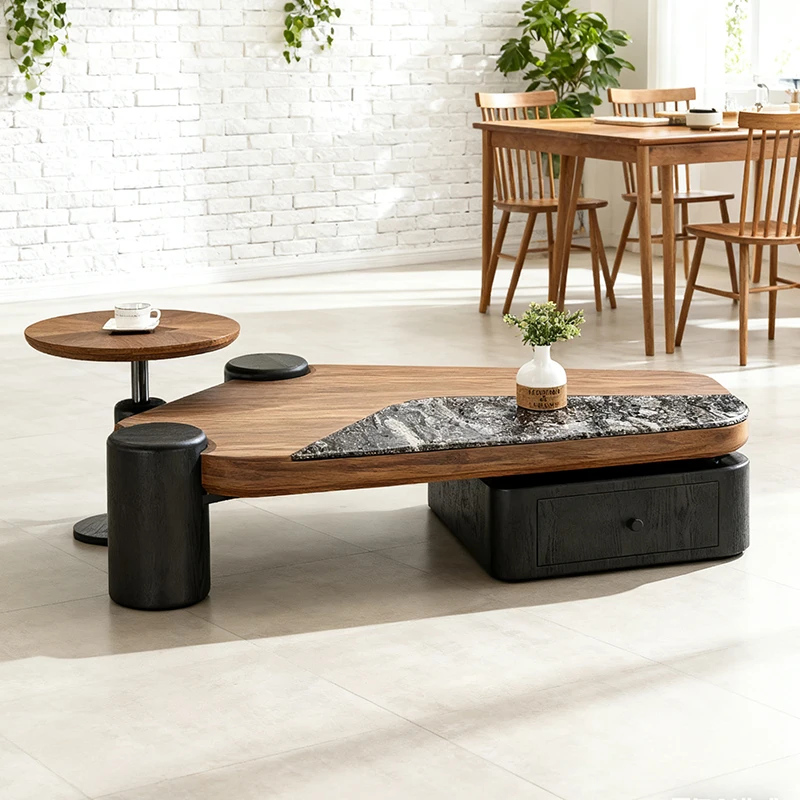 &c Irregular Creative Coffee Table Set Scandinavian Style Wood Veneer Storage Low Table Furniture