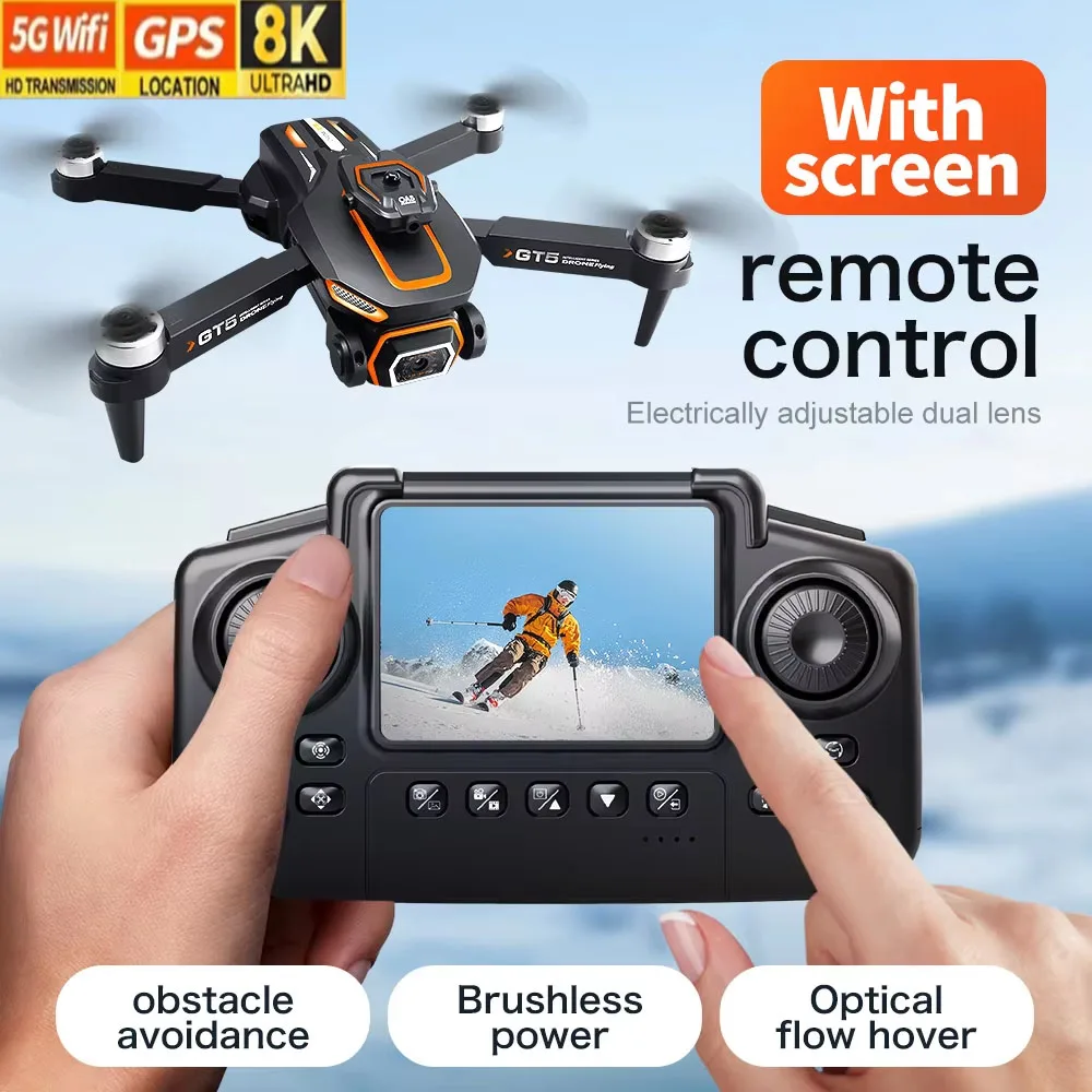 

GT5 8K HD Optical Flow Dual Lens Drone With Wide-Angle Camera Foldable Quadcopter WiFi Kids Remote Control Children Birthay Gift