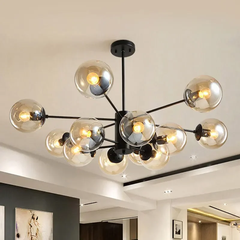 

Люстры для гостиной, скандинавские светодиодные лампы, современный подвесной светильник для спальни, кухни, столовой, домашний декор, черный блеск