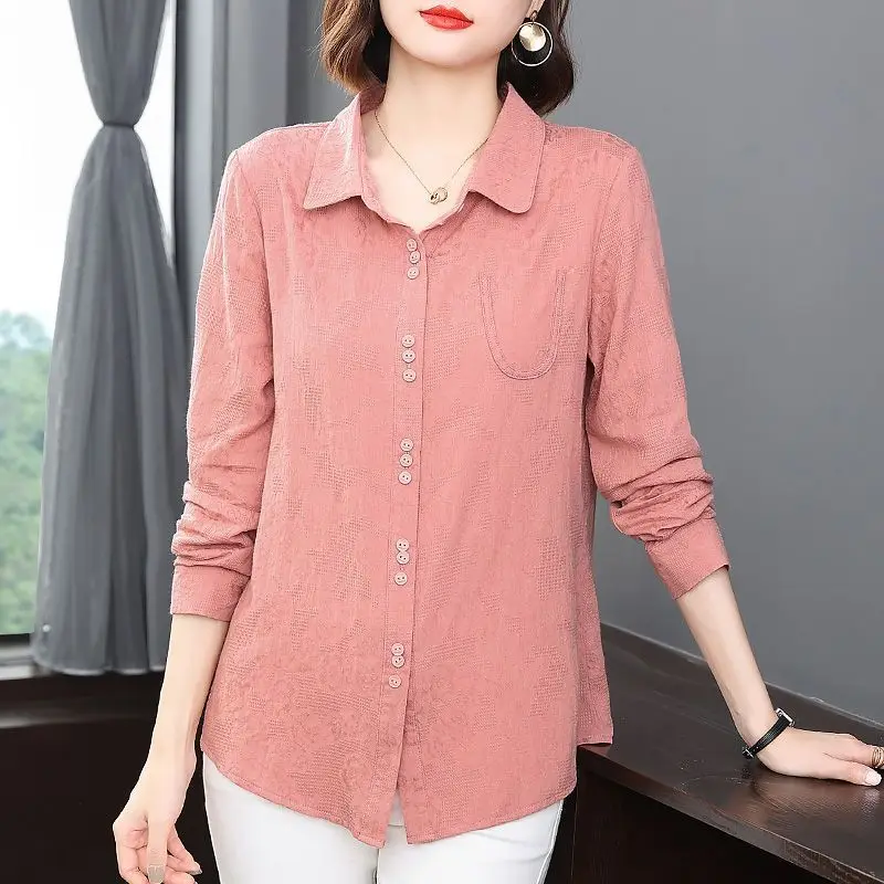 Cotton and Linen Thin Shirt Loose Oversized Slim High-end Shirt Women\'s Thin Shirt Worn Outside Mom\'s Stylish Long Sleeved Top