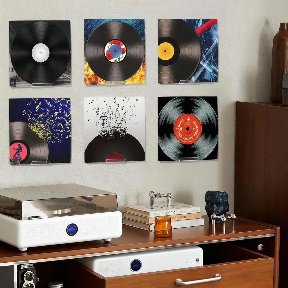 6 عبوات من حامل تسجيلات الفينيل على الحائط بدون مثقاب، رفوف عرض رفوف سجل الأكريليك ذاتية اللصق لأغطية ألبوم LP CD #2