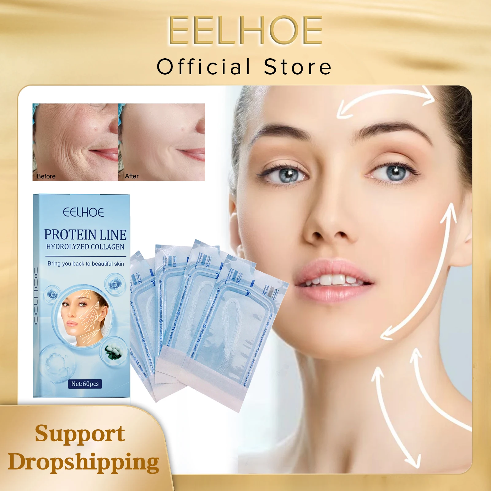 EELHOE Protein Line Collagen Absorbable Lifting Thread Anti-Wrinkle V-face Lifting Firming Lightening Fine Lines Facial Filler