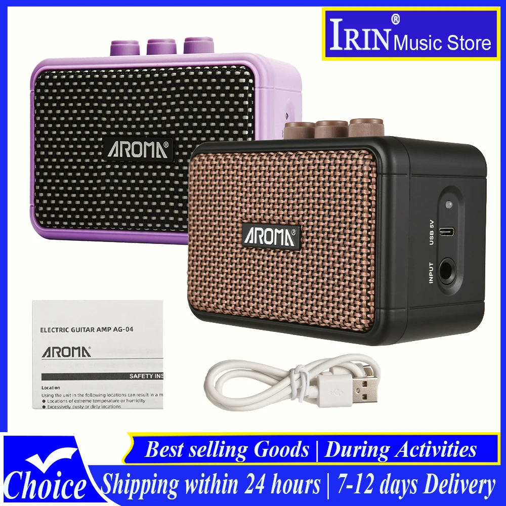 

Мини-усилитель для электрогитары Aroma AG-04, перезаряжаемый, с Bluetooth, чистым овердрайвом, разъемом для наушников, портативный ретро-усилитель
