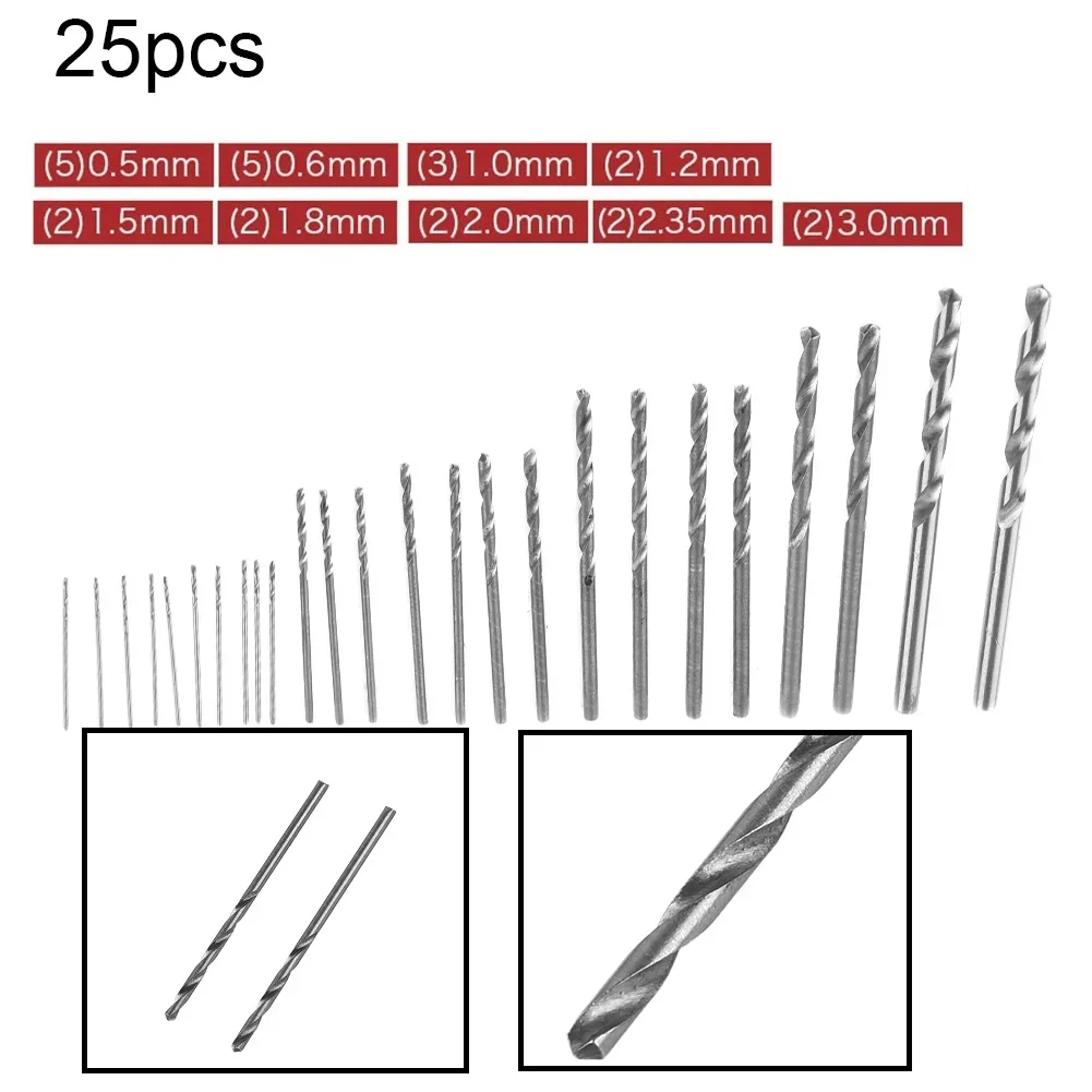 25pcs 0.5mm-3mm Mini HSS Spiral Drill Bit For Pcb Crafts Jewelry Making High Speed Steel Drill Bits Set For Electric Drills