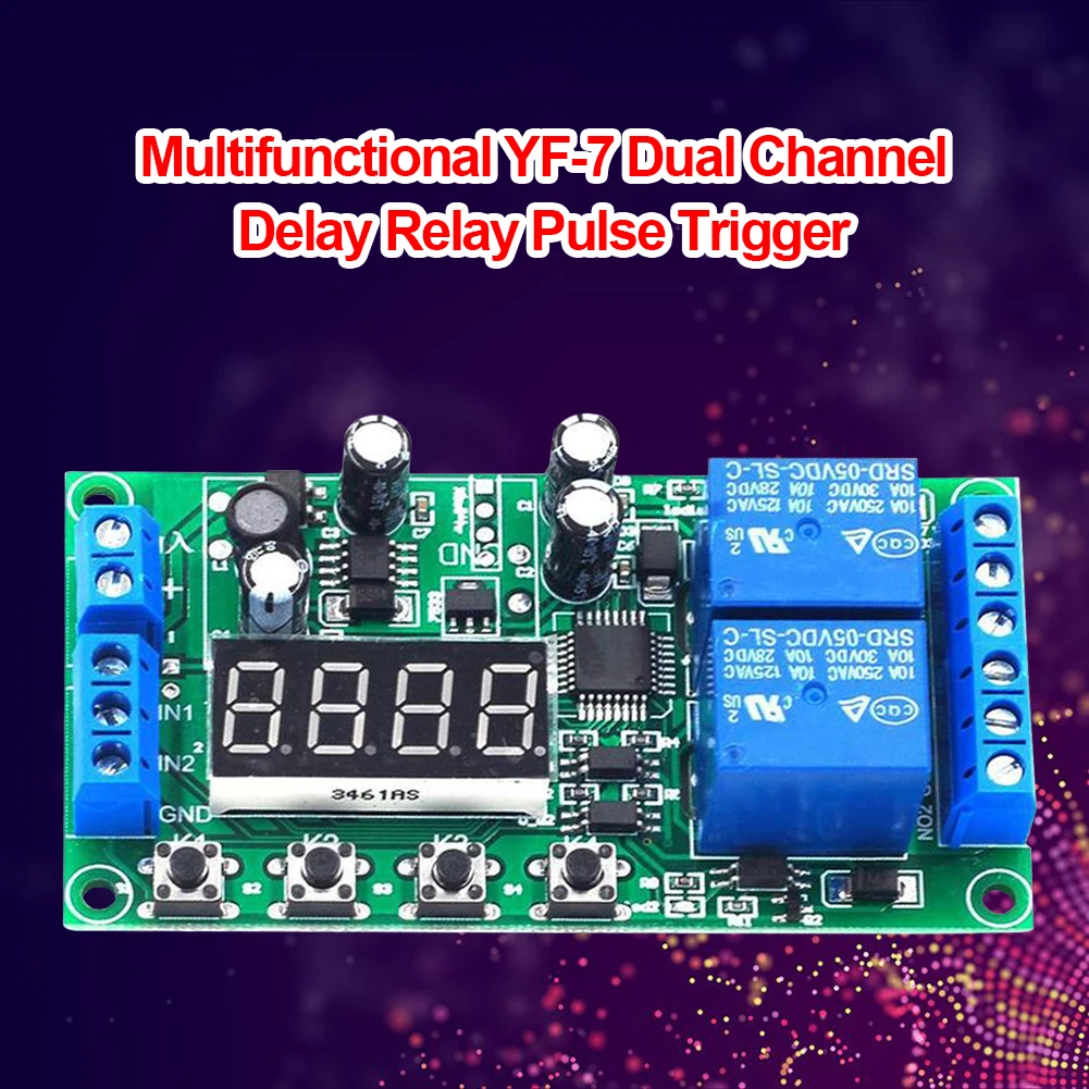 Delay Relay Delay Switch Module YF-7 2-Channel Delay Relay Board Pulse Trigger Cycle Timer 0.01s-999m Delay Time