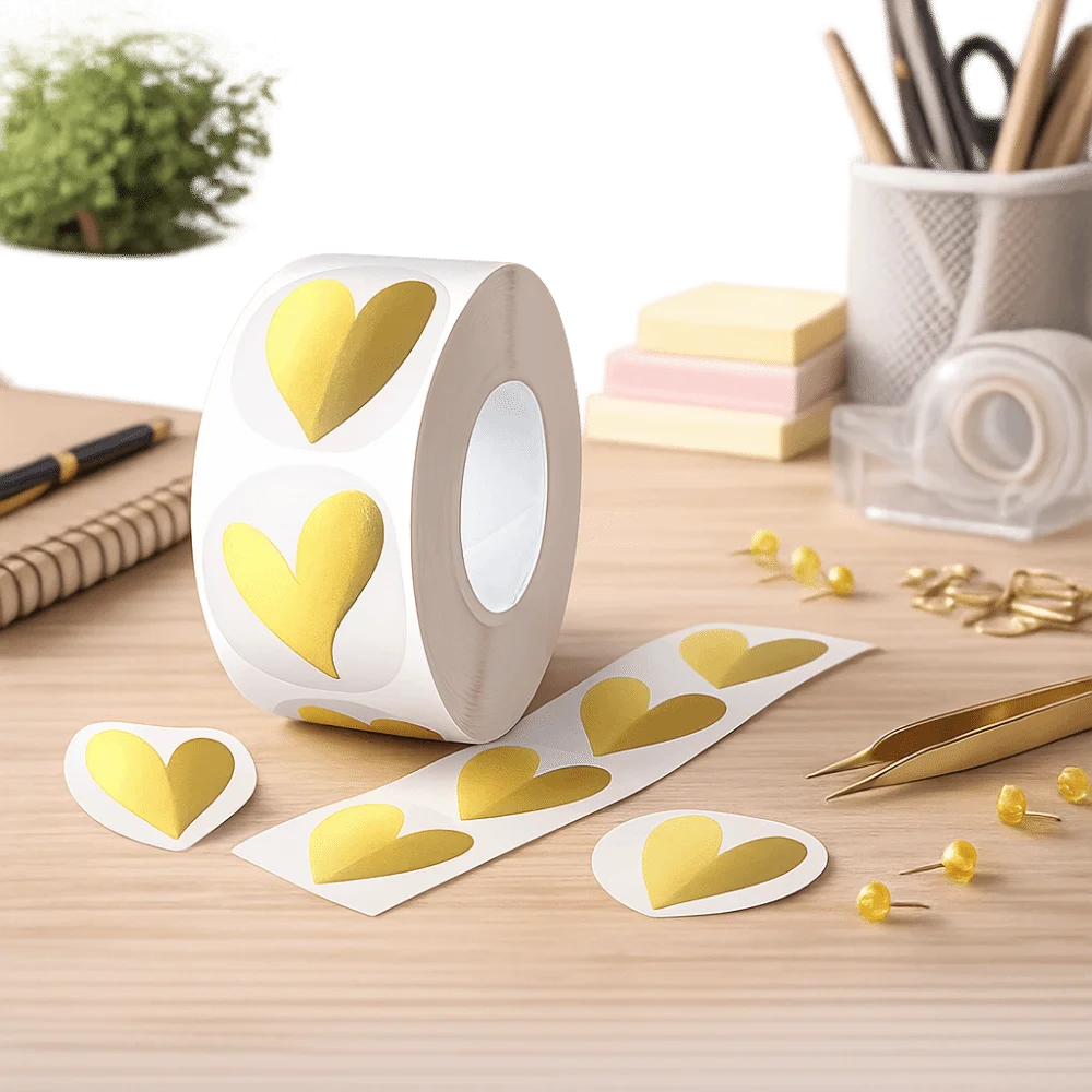 

Transparent Heart Sticker Gold Color Glowing Effect Sealing Label Sticker Waterproof 500 Pieces Roll Stationery Sticker Wedding