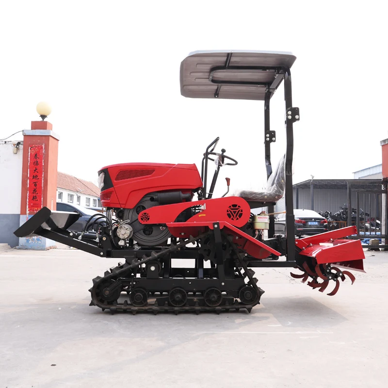 

Customized Rotary Tiller Agricultural Plowing Machine with Canopy Roof, Ride-On Small Crawler Rotary Tiller for Farmland