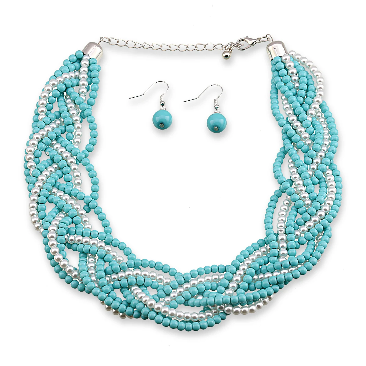 Newest Trendy Pearls Necklace Earrings Jewelry Sets for Women Engagement Gifts Fashion Multicolor Beads Bib Chokers