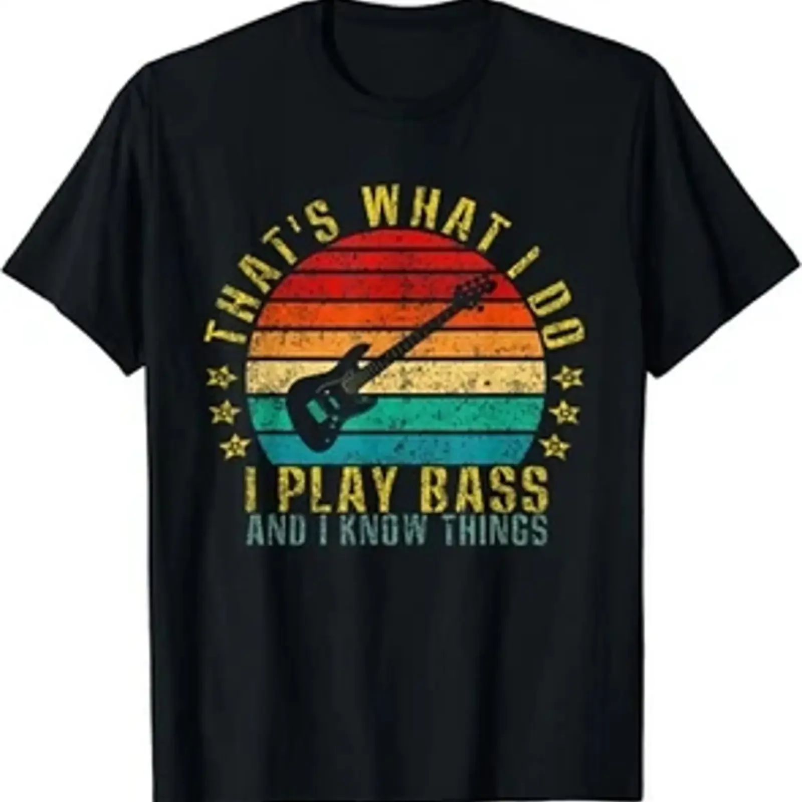 T-shirt unisexe That's What I Do Play Bass And Know Things, cadeau amusant vintage, streetwear délavé, vêtements graphiques de créateur