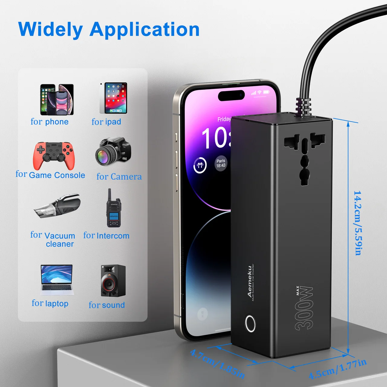 300W Car Inverter DC12V/24V to 220V AC with Universal Socket, PD Fast Charging, USB Ports & Digital Display