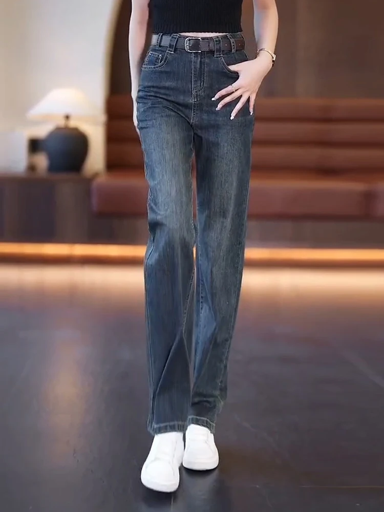 

High Waist Straight Leg Jeans Women's Spring Autumn New Slimming Casual Loose Drapey Wide Leg Pants Cotton Stretch Denim
