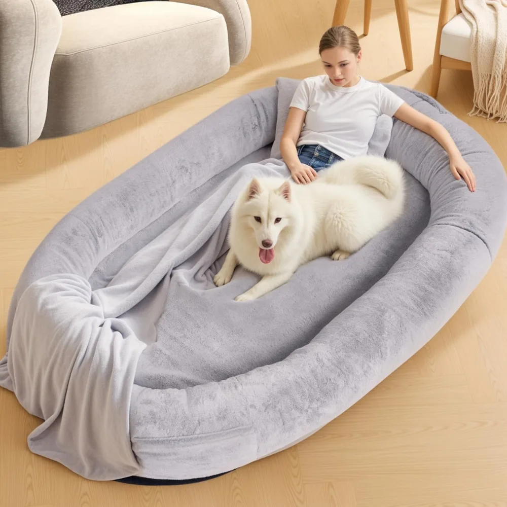 

Human Dog Bed,71"x45"x14" Human Sized Dog Bed for Adult People Fits Pets,Washable Faux Fur Orthopedic Dog Bean Bed with Storage