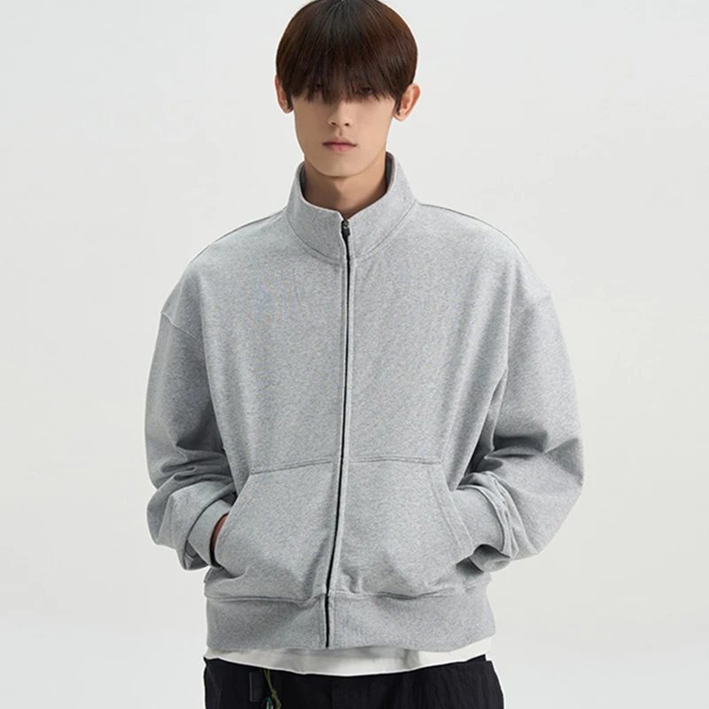 

American High Street Fashion Zipper Bomber Jackets Men's Casual Solid Color Stand-up Collar Tracksuit 2025 Y2K Vintage jaqueta