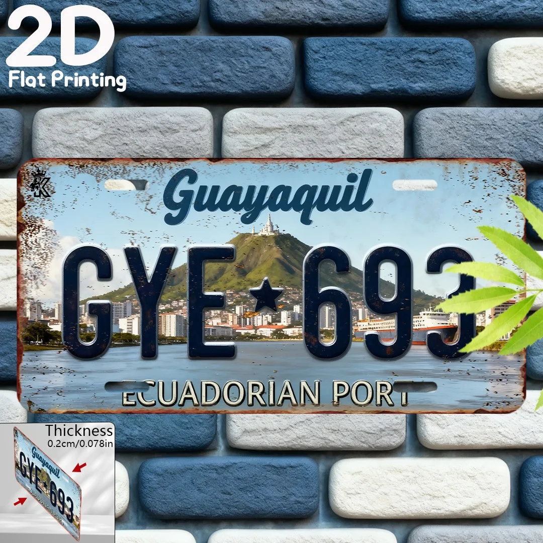 1pc Customizable 2D Flat Sign Only Decor,6×12Inch Guayaquil GYE 693 Ecuador Retro City Plaque Travel Souvenir Decor