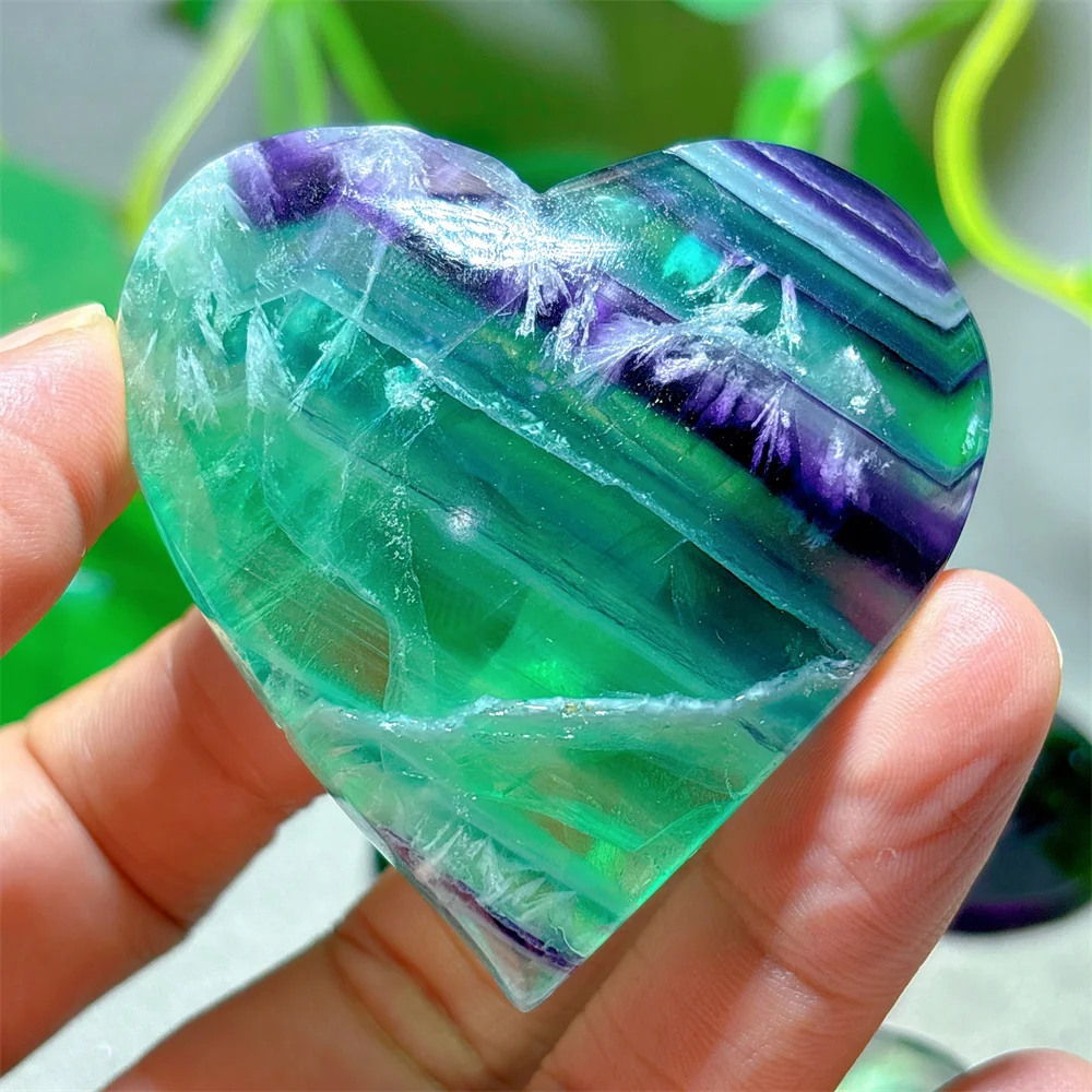 Rainbow Fluorite Heart Crystal Natural Stone Quartz Stone Minerals Home Decoration Reiki Craft Love Gifts Energy Healing Luck