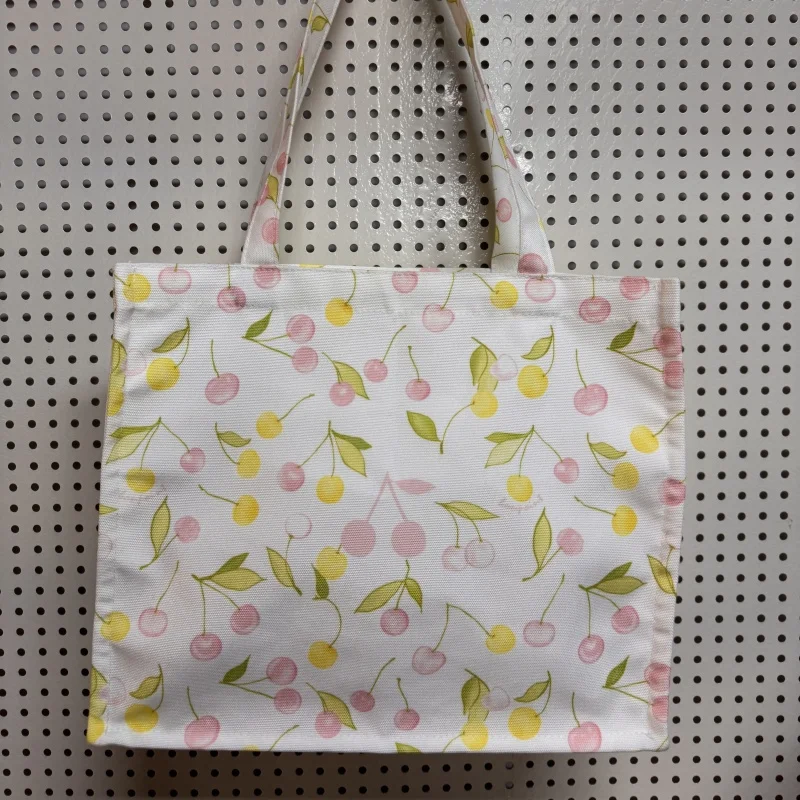 BP Pink Cherry Bag Shoulder Messenger bag Folding Eco-Friendly Cotton Tote Bags White Bag