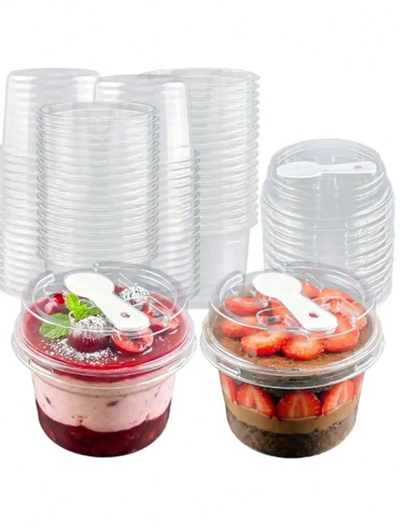 150/300pcs Round PET Plastic Pudding Cups With Spoons, Transparent Mousse Cake Boxes, And Yogurt Cups