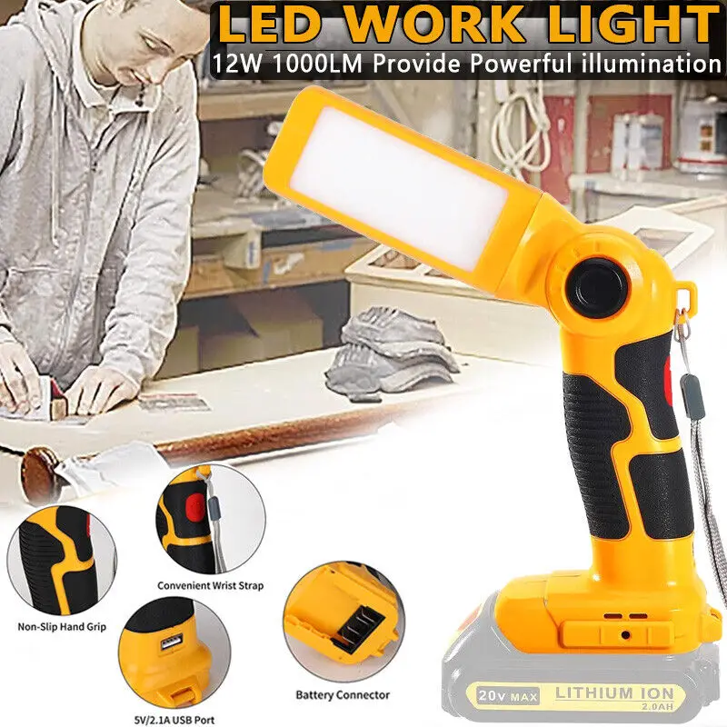 luz de trabalho portatil led para dewalt 12w 144v 18v ferramentas eletricas iluminacao exterior bateria de litio 01