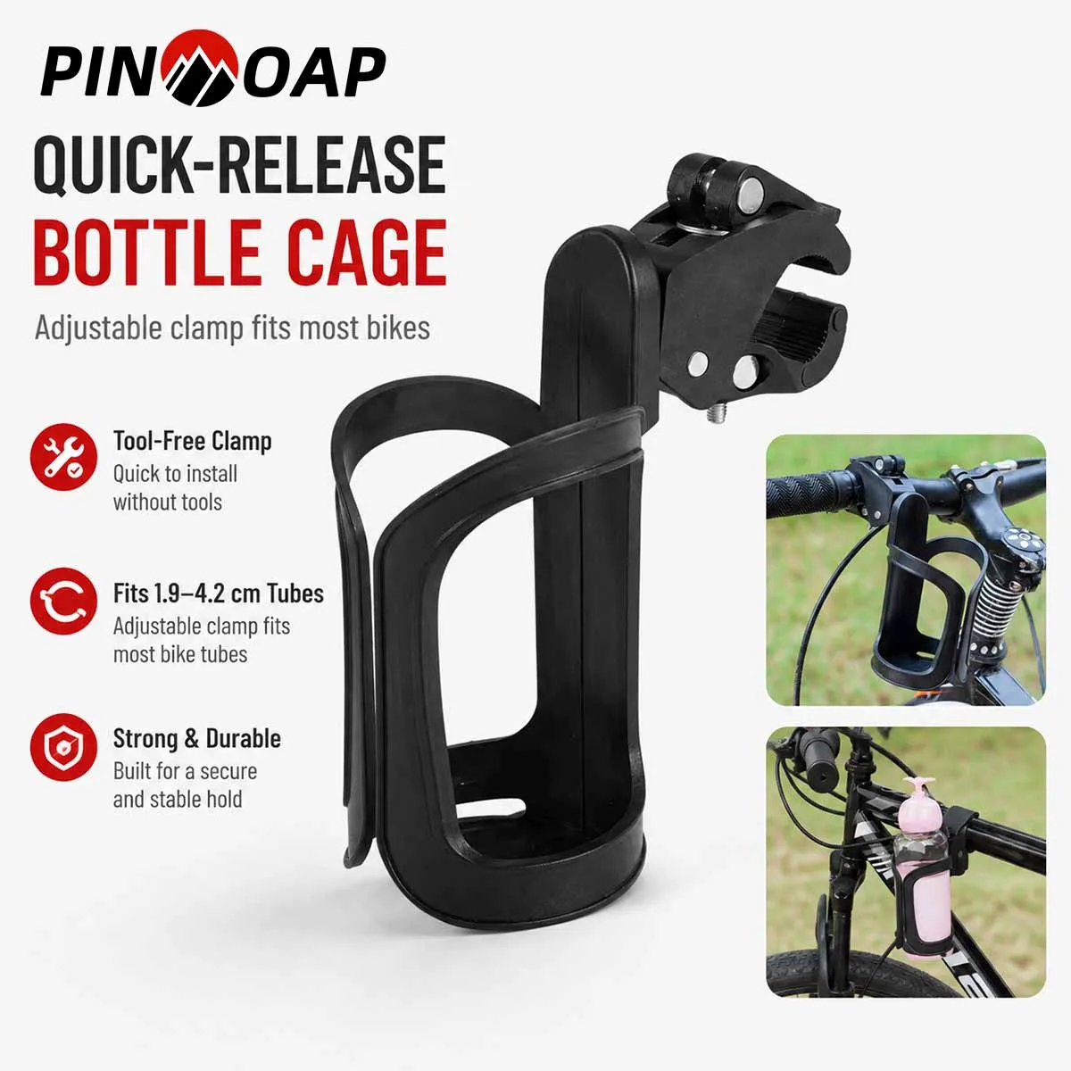 PINMOAP 1/2P Schnellspann-Fahrradflaschenhalter Ohne Bohren Fahrrad-Wasserflaschenhalterung Sichere Klemmbefestigung für Mountainbike und Rennrad – Detail 1