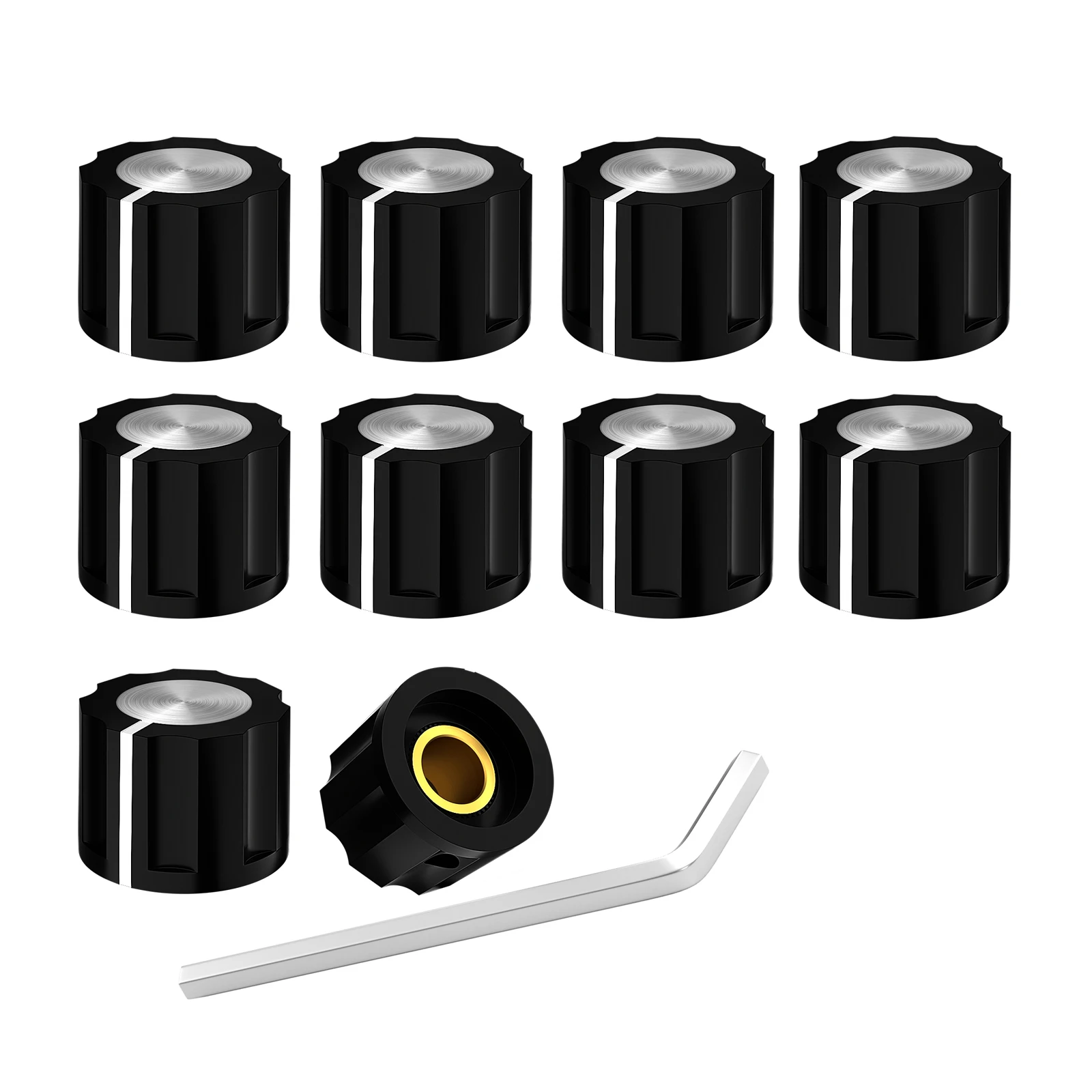 10PCS Silver Top Volume Control Knob Set Screw 6.35MM Shaft Plastic Knob for Potentiometer Guitar Effect Pedal Knob