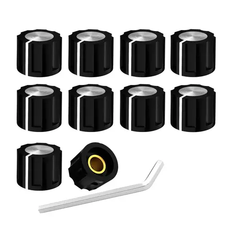 10PCS 실버 탑 볼륨 조절 손잡이 세트 스크류 6.35MM 샤프트 전위차계 용 플라스틱 손잡이 기타 효과 페달 손잡이