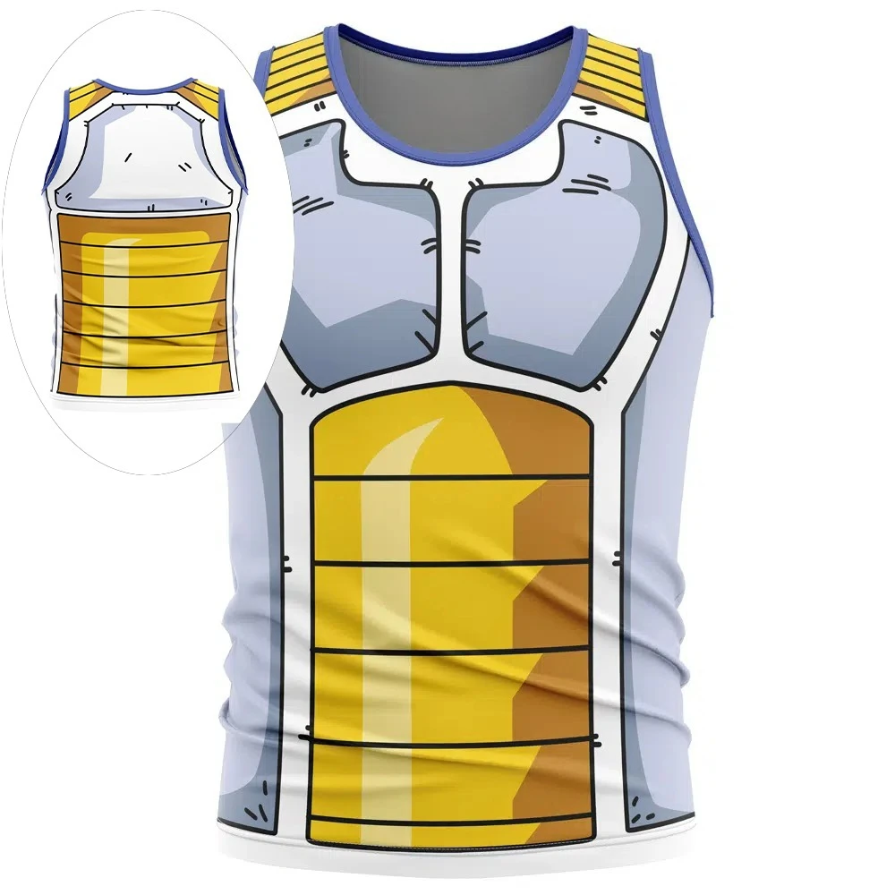 Camiseta sin mangas de cosplay de Vegeta Saiyan con armadura de Dragon Ball para el verano 2026, top de poliéster oversize con estampado 3D estilo retro streetwear para niños unisex