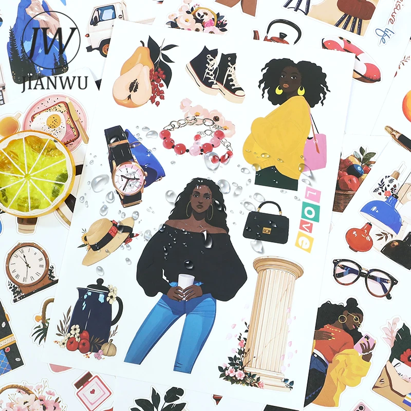 JIANWU 20 sheets/book Vintage Fashion Character Flower Landscape Material Collage Sticker Book Creative DIY Journal Stationery