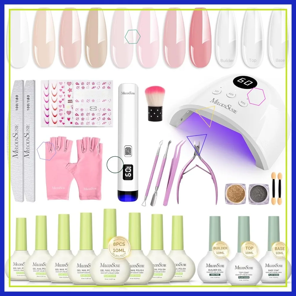 

Беспроводной УФ-набор для маникюра с гель-лаком - классические цвета, базовое покрытие, топовое покрытие и инструменты для маникюра для домашнего использования