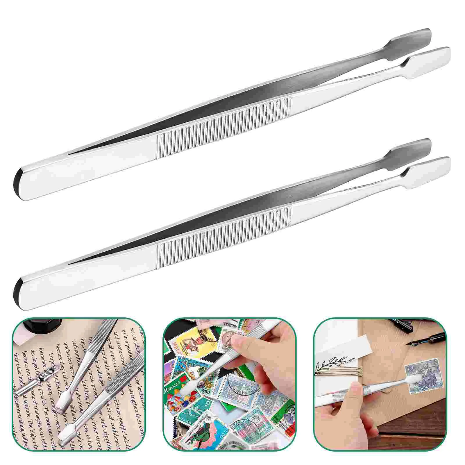 Pinzas para sellos, herramienta de filatelia de acero para decoración de pasteles, contenedor de sellos, 2 uds.