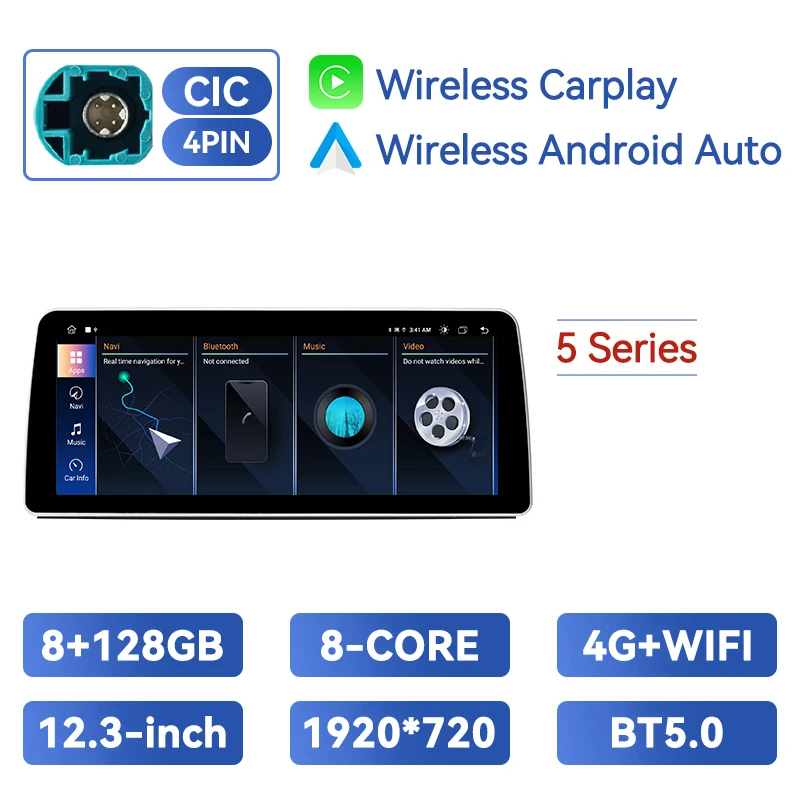 12.3 "Draadloze Carplay Android Auto Multimedia Speler Voor BMW 3/5 Serie E60 E61 E90 E91 E92 E93 CCC CIC GPS 4G Wifi Stereo