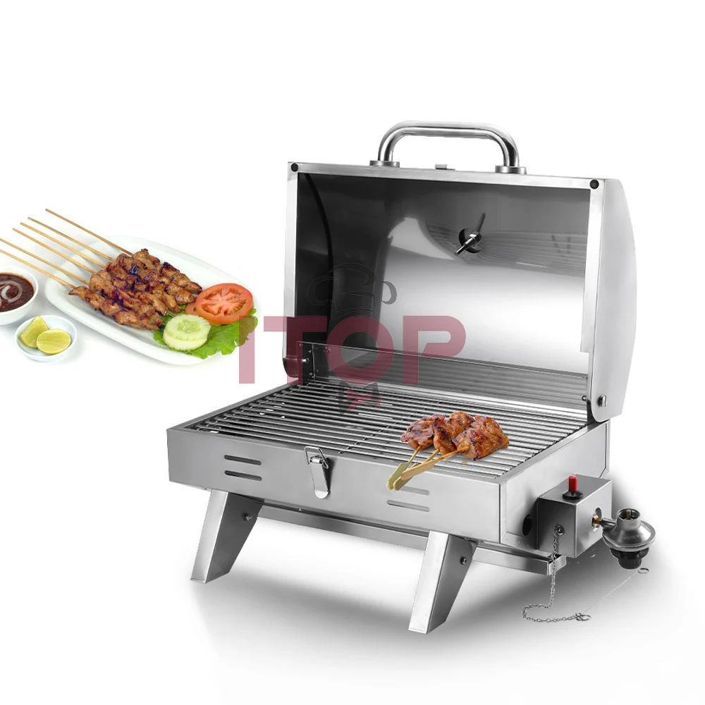 ITOP Kompor BBQ Luar Ruangan Panggangan Gas dengan Tutup Halaman Belakang Panggangan Pesta BBQ Pemanas LPG 2800 Pa 14000 BTU/H 4KW 350 ℃