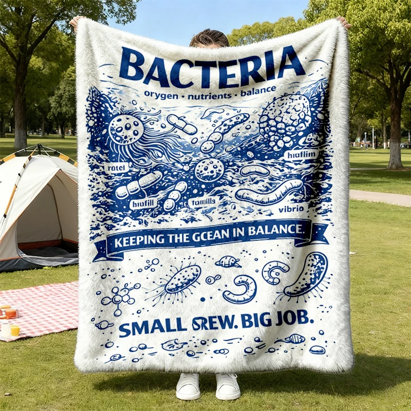 Bacteria Vintage Science Flannel Blanket, Retro Biology Graphic Flannel Throw, Geek Lab Humor Warm Blanket