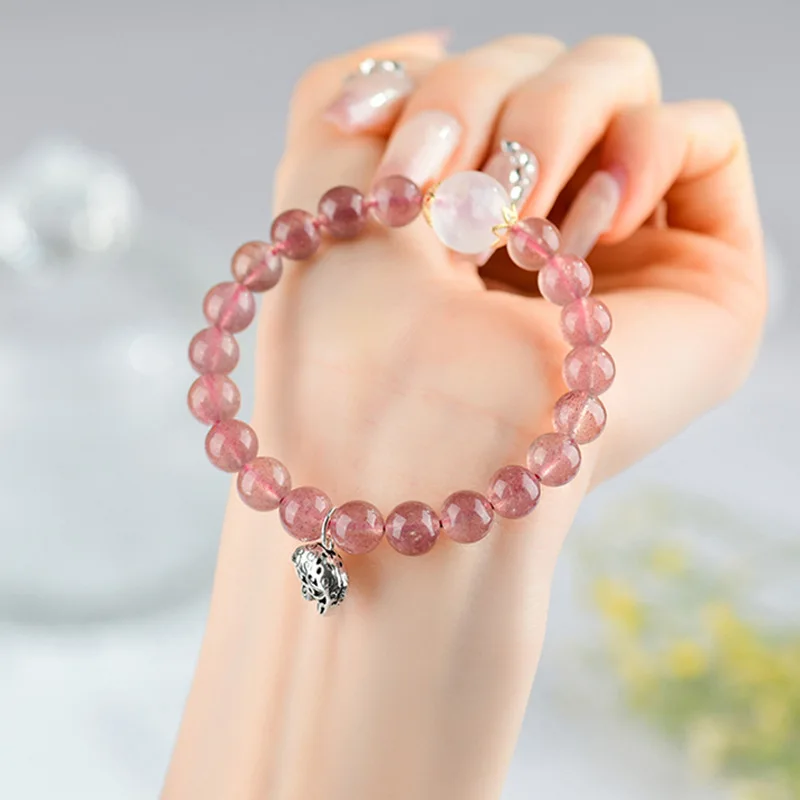 

Natural Strawberry Blue Moonlight S925 Silver Jixiang Bracelet Jewelry