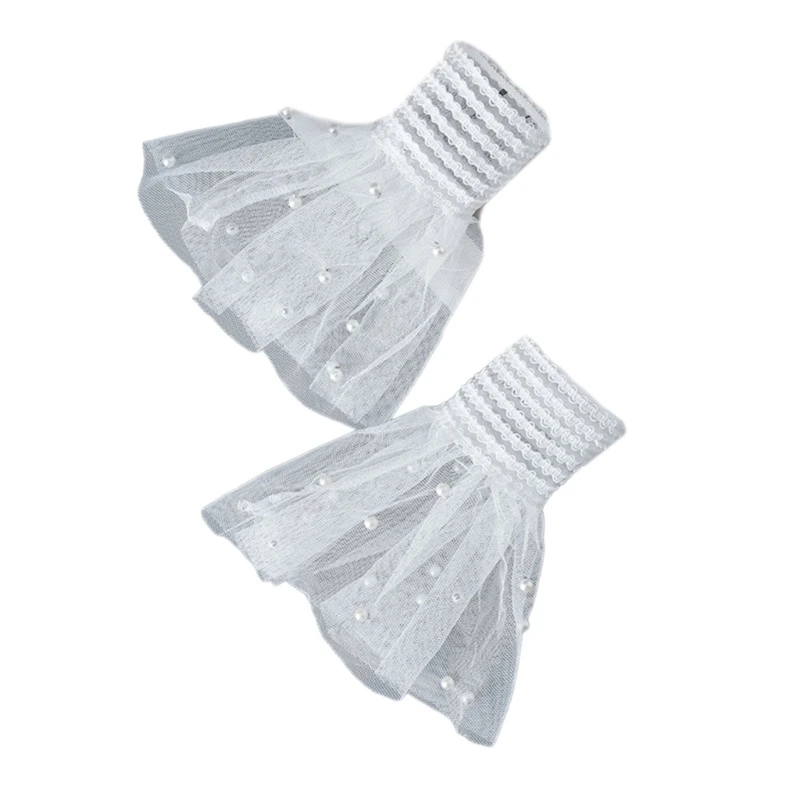 Женские наручные манжеты с жемчугом и шипами, съемный расклешенный рукав с оборками для рубашки