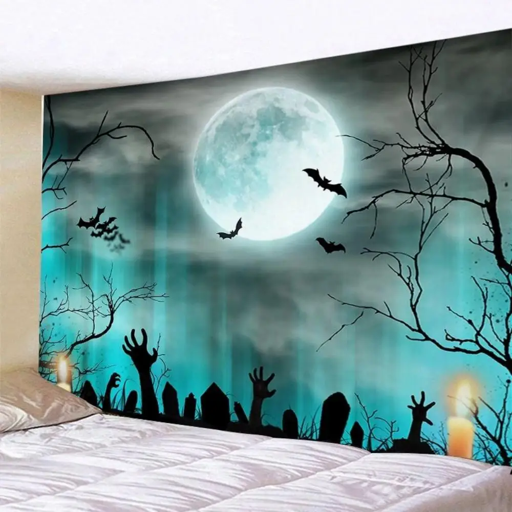 Halloween Horror Tapestry, Tree Demon & Bat Background Cloth, Ins Style Wall Hanging, Living Room Wall Tapestry, Dorm Makeover W