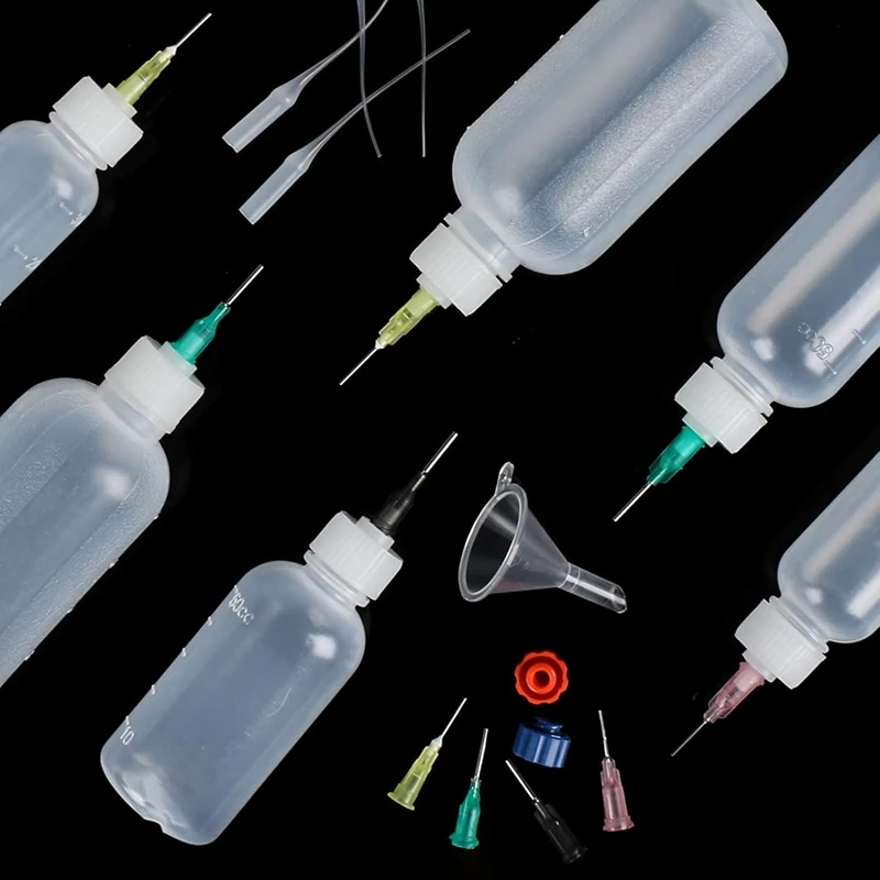 9Pcs Glue Applicator Bottles,30Ml 50Ml 100Ml Squeezable Dropper Bottles With 20 Blunt Needle Tips, 8 Caps & 4 Funnels