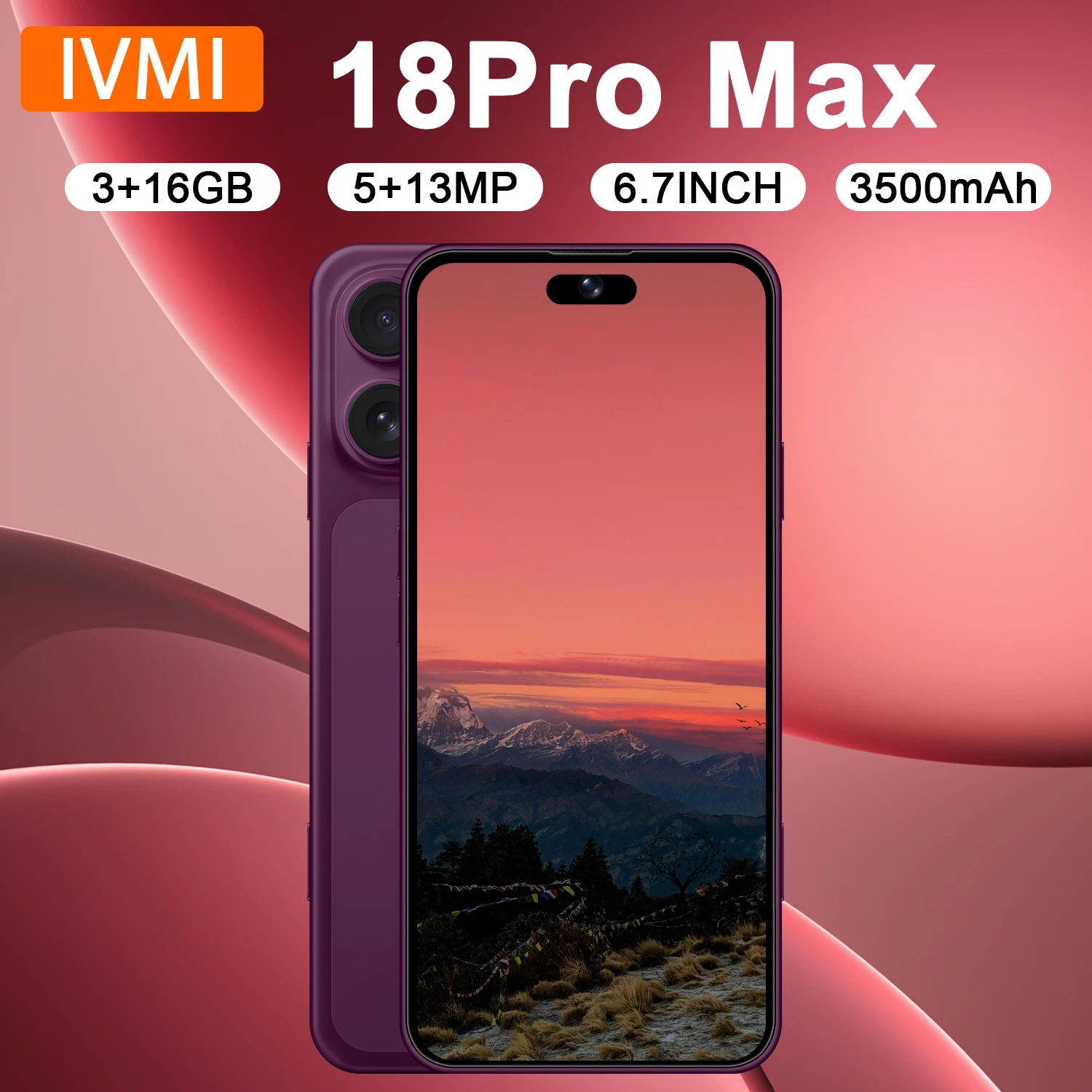 IVMI Smartphone 18Pro Max Android 10.0 Dual SIM 6.7''3GB RAM 16GB ROM Fingerprint Face ID WIFI Play Store 4G Mobile Phones