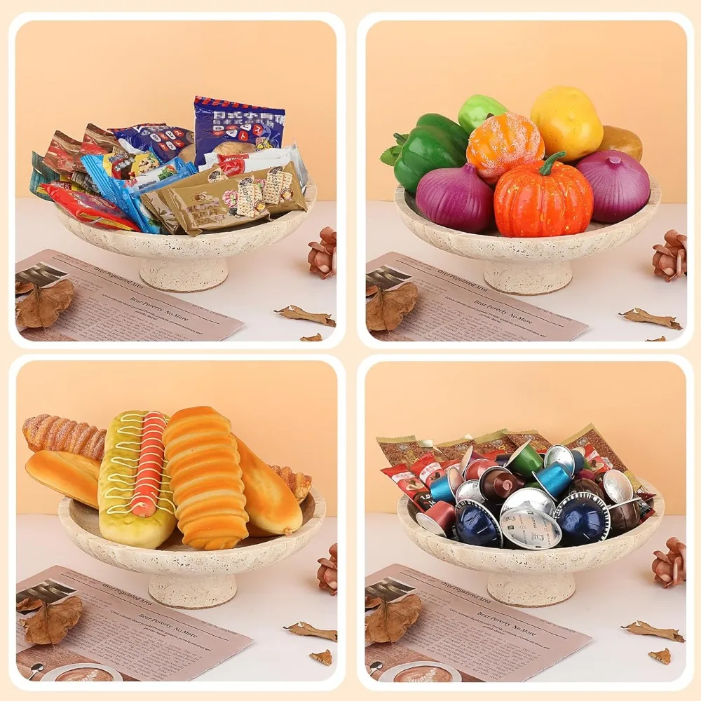 Grand bol à fruits en travertin naturel de 10 pouces, bol de comptoir de cuisine en pierre décorative pour fruits et usage décoratif